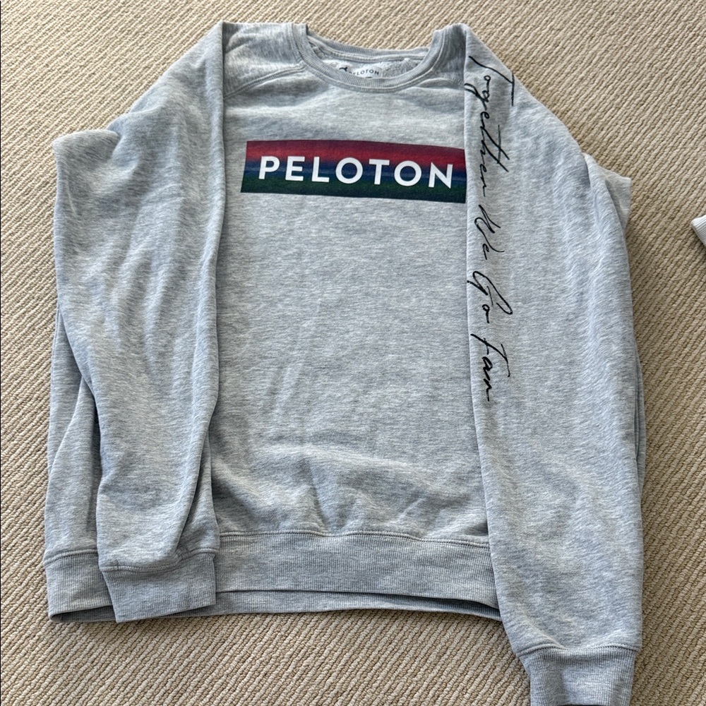 Peloton Gray Crewneck with Logo and Sleeve Design